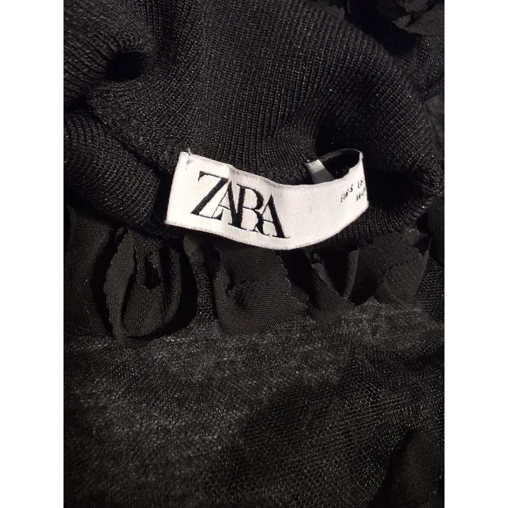 Zara Black 3D Floral Rosette Sheer Mesh Top Size S NWOT - Picture 3 of 8